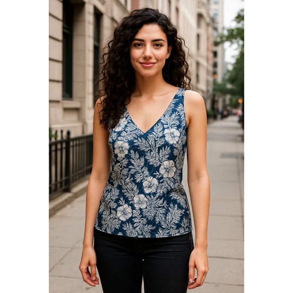 Abigail Borg Botanical Print Size 0 for  J Crew Navy Floral Silk Dressy Tank Top - Picture 1 of 13